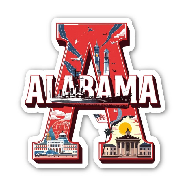 Adesivo Alabama State Sticker | Landmarks & History Design (Alabama State Sticker | Landmarks & History Design by PiggyPrint Stickers. )