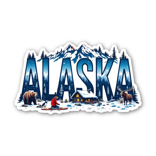 Adesivo Alaska Wilderness Sticker | Winter Cabin Landscape (Alaska Wilderness Sticker | Winter Cabin Landscape by PiggyPrint Stickers. )