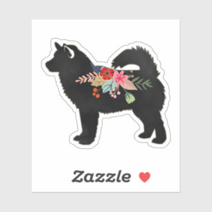 Adesivo Alaskan Malamute Dog Boho Floral Silhouette