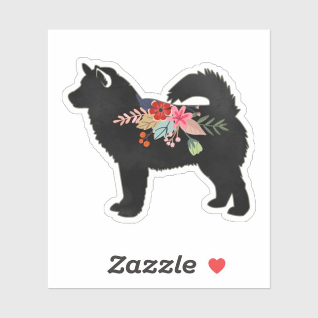 Adesivo Alaskan Malamute Dog Boho Floral Silhouette (Folha)
