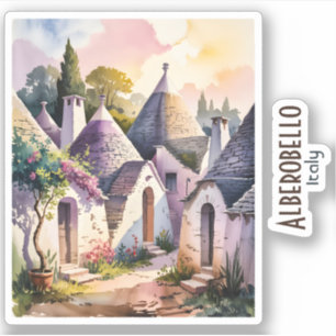 Adesivo Alberobello Itália Arte de Trulli em Aquarela Hist