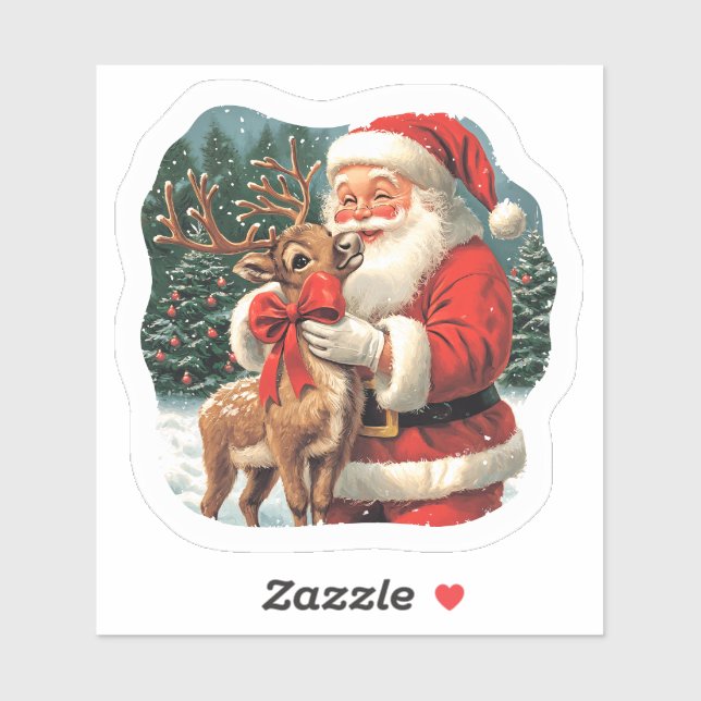 Adesivo Alegria de Natal com Papais noeis e Reindeer (Folha)