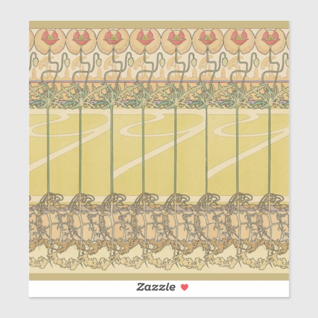 Adesivo Alfonse Mucha Poppies Art Nouveau Floral Wallpaper (Folha)