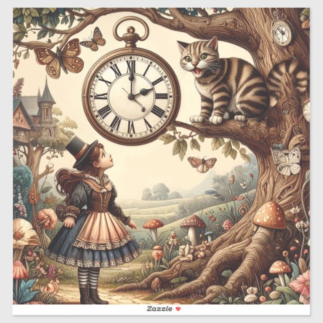 Adesivo Alice & Cheshire Cat: Whimsical Wonderland Fantasy (Folha)