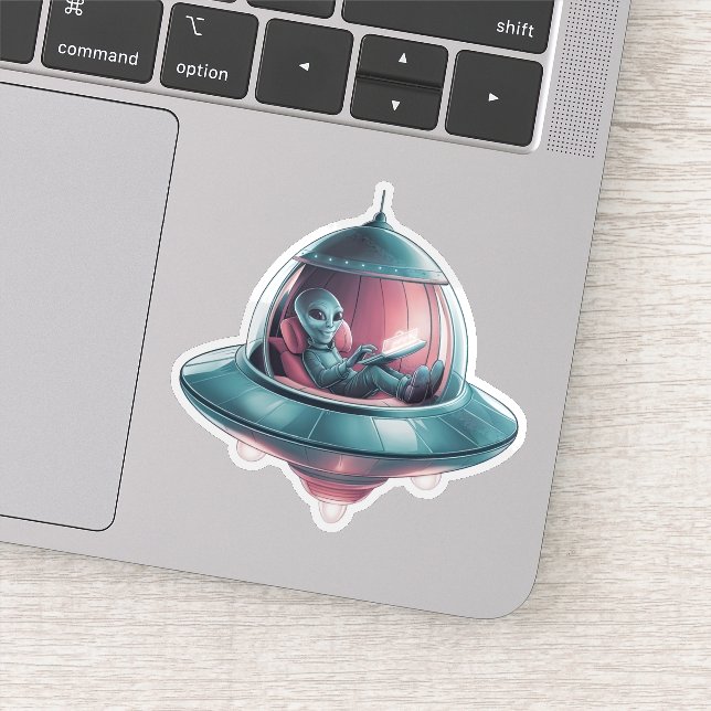 Adesivo Alienígena engraçada no OVNI (Detalhe)