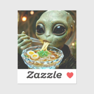 Adesivo Alienígena engraçado comendo macarrão Ramen
