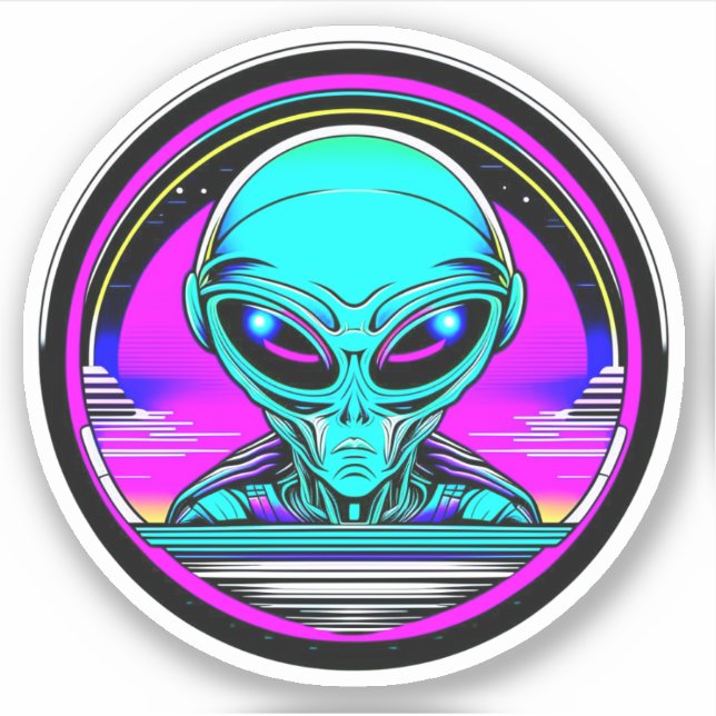 Adesivo Alienígena Extraterrestre Voando um OVNI (Frente)