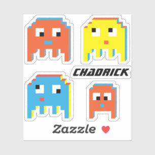 Adesivo Aliens e nome colorido de jogos com estilo de bloc