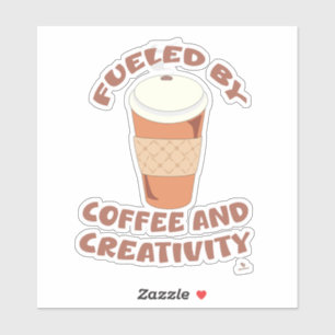 Adesivo Alimentado por café e criatividade, dizendo "Epic 