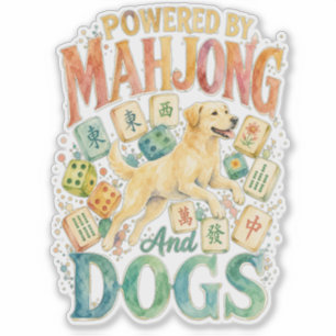 Adesivo Alimentado por Mahjong & Cães Aquarela Labrador