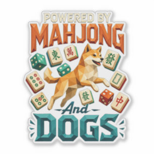 Adesivo Alimentado por Mahjong e Dogs Shiba Inu Geométrico