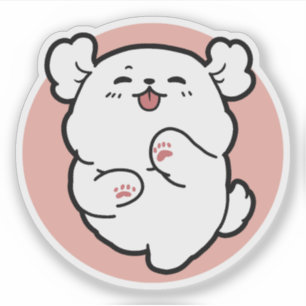 Adesivo Alô! - Design de Cartoon Feliz de Cachorro Branco