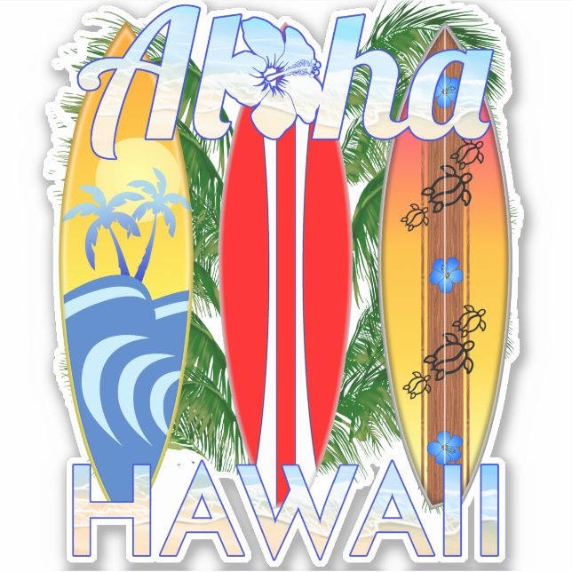 Adesivo Aloha Hawaii Islands Surfing (Frente)
