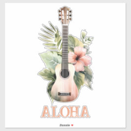 Adesivo Aloha Hibiscus Flower Guitar