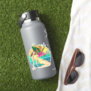 Adesivo Aloha Tropical Pin-up Girl retro sunset art