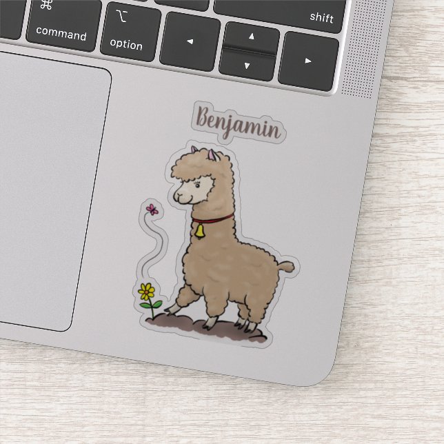 Adesivo Alpaca feliz e giro com cartoon de borboleta (Detalhe)