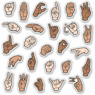 Adesivo Alphabet ABC Sinais de Mão ABC Tons de Pele