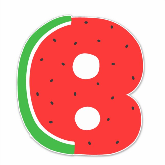 Adesivo Alphabet Sticker, Letra B Sticker, Melancia (Frente)