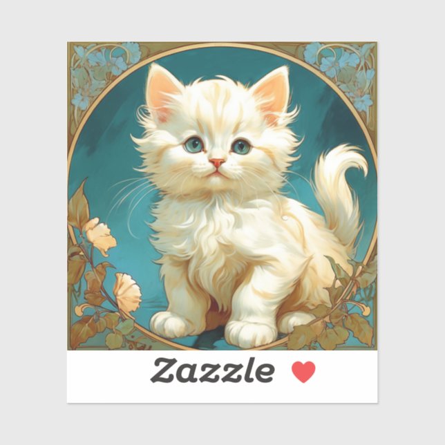 Adesivo Alphonse Mucha Art Nouveau White Cat (Folha)