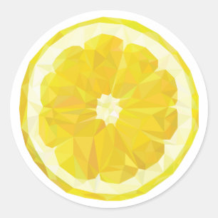 Adesivo amarelo redondo com fatia de limão.