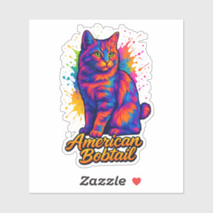 Adesivo American Bobtail Pop Art Cat Colorir Neon