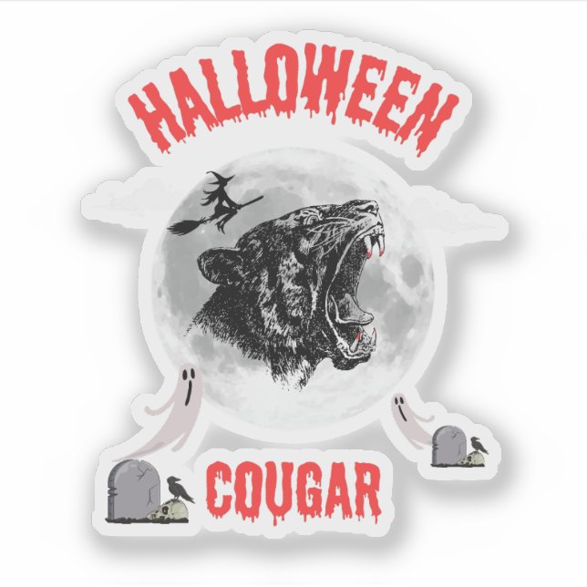 Adesivo american cougar on halloween night with crows (Frente)
