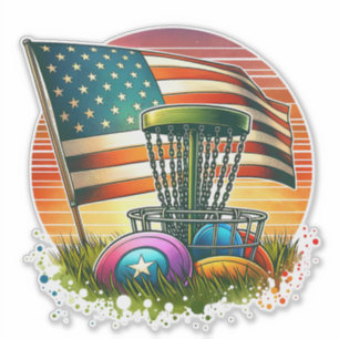 Adesivo American Flag Disk Golf Vintage Sun
