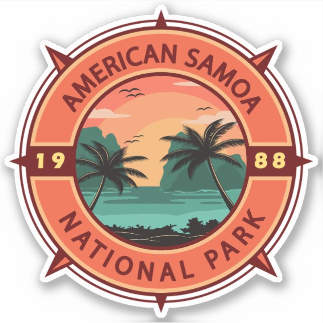 Adesivo American Samoa National Park Retro Compass Emblem (Frente)