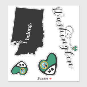 Adesivo Amo Washington, 3 Designs, Die Cut Stickers