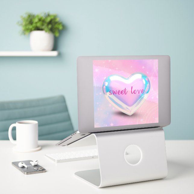 Adesivo amor doce coração rosa (Laptop na mesa)