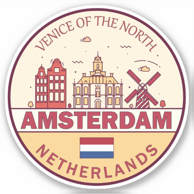 Adesivo Amsterdam Netherlands Skyline Emblem (Frente)
