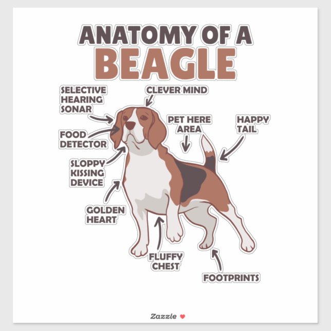 Adesivo Anatomia De Um Beagle Cute Cães Engraçados (Folha)