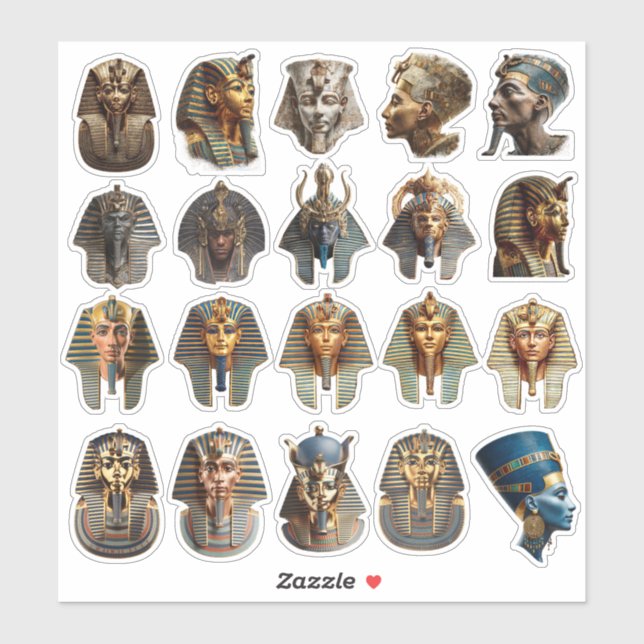 Adesivo Ancient Egyptian Pharaoh Faces Stickers | Gold 3D  (Folha)