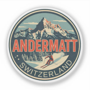 Adesivo ANDERMATT Vintage esqui Suíça Alpes Suíços present