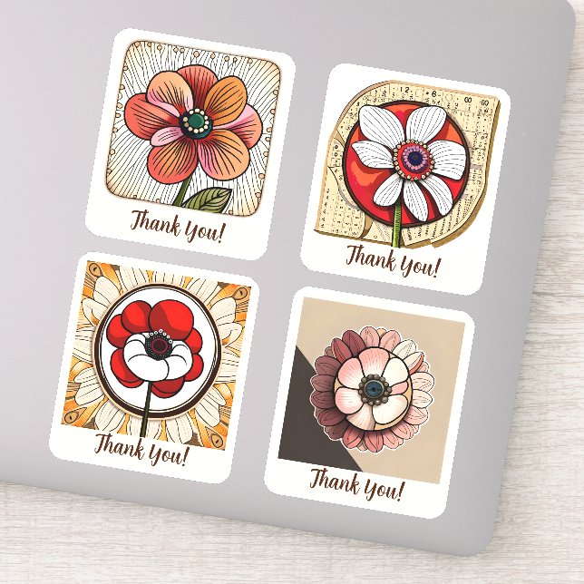 Adesivo Anemone Flowers Groovy Retro Personalizado (Detalhe)