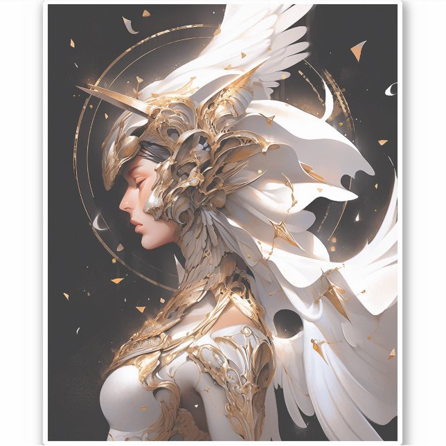 Adesivo Angel In White Armor Fantasy Art (Frente)