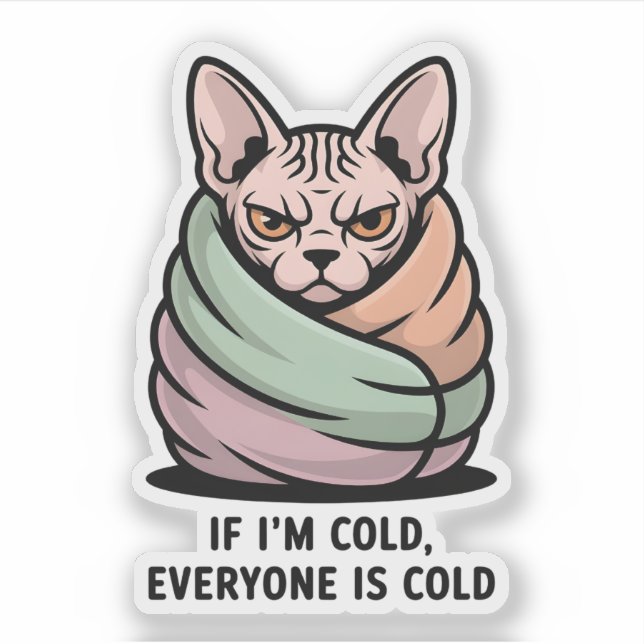Adesivo Angry Sphynx Cat Cold Humor Cartoon Art (Frente)