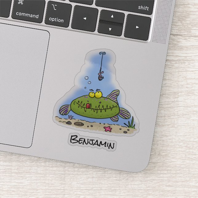 Adesivo Animação de peixe verde esfomeado e gordo (Detalhe)