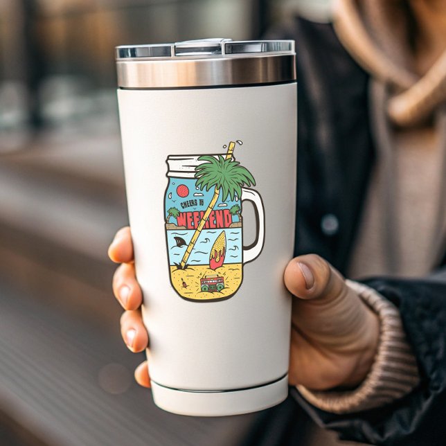 Adesivo Animações aos Fins de Semana Acampamento Engraçado (Cheers to the Weekend Summer Sticker by PiggyPrint Stickers. )