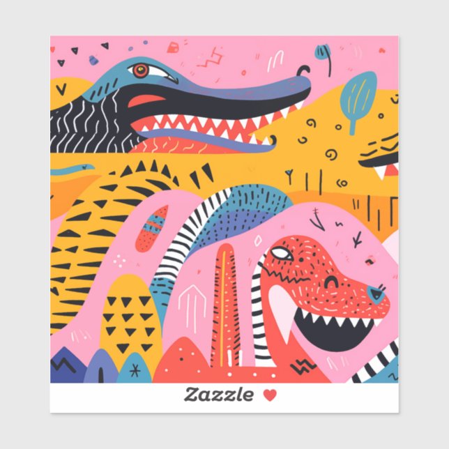 Adesivo Animais com padrões cercados por rabiscos (Folha)