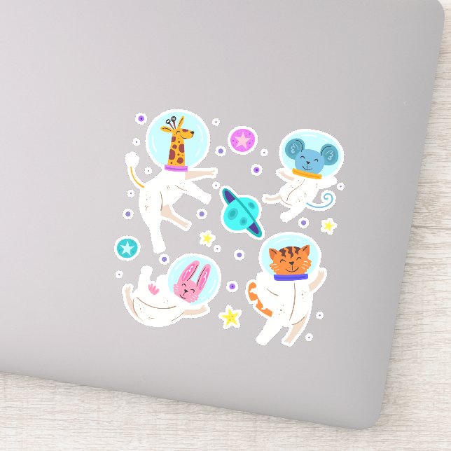 Adesivo Animais de Astronauta Cuta Flutuando no Espaço (Detalhe)