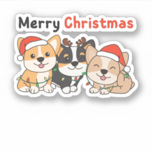 Adesivo Animais de Natal de Corgi - Cachorros de Bonita Fe
