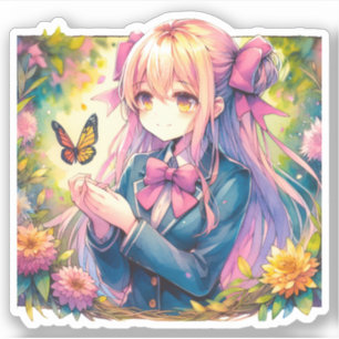 Adesivo Anime Girl and Butterfly Ai Art