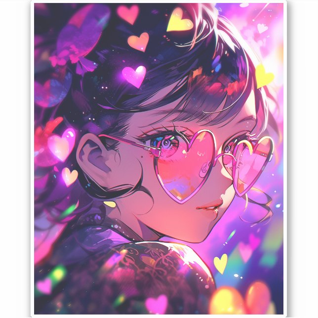 Adesivo Anime Girl Hearts (Frente)