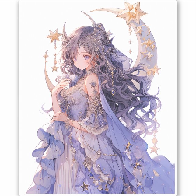 Adesivo Anime Girl Purple Moon Princess Fantasy Art (Frente)