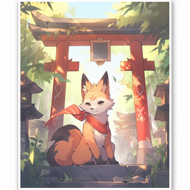Adesivo Anime Kitsune Cute Fox Fantasy Art (Frente)
