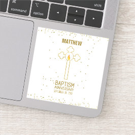 Adesivo Aniversário da Cruz Dourada Batismo Personalizada