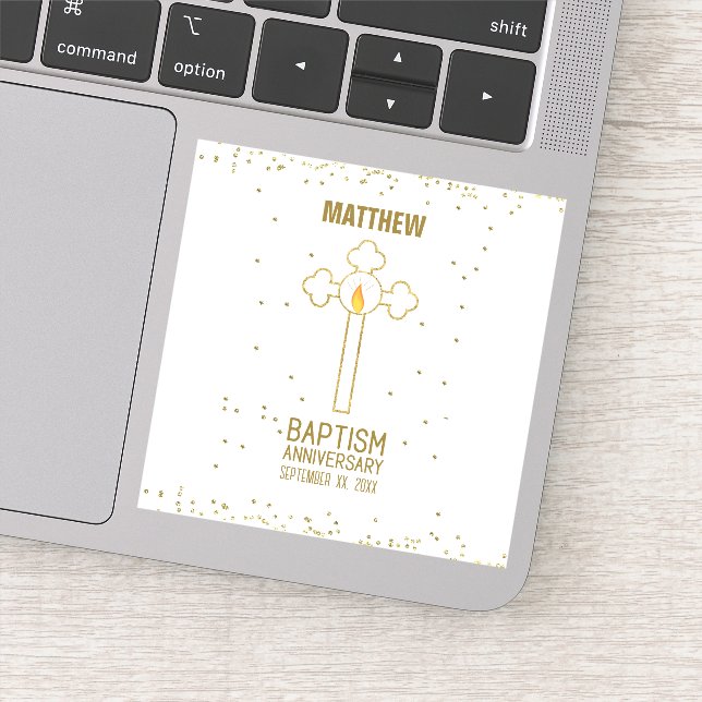 Adesivo Aniversário da Cruz Dourada Batismo Personalizada (Detalhe)