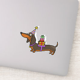 Adesivo Aniversário Dachshund com presentes