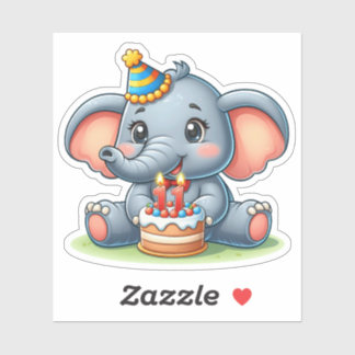 Adesivo Aniversário de 11 anos do Elefante Fofo